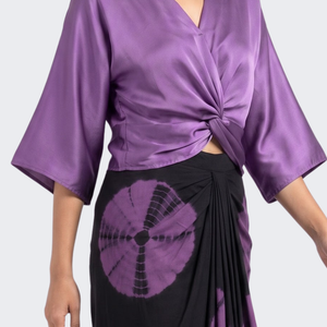 Dusty Purple Satin Top And Dhoti with Printed Embroidery 5