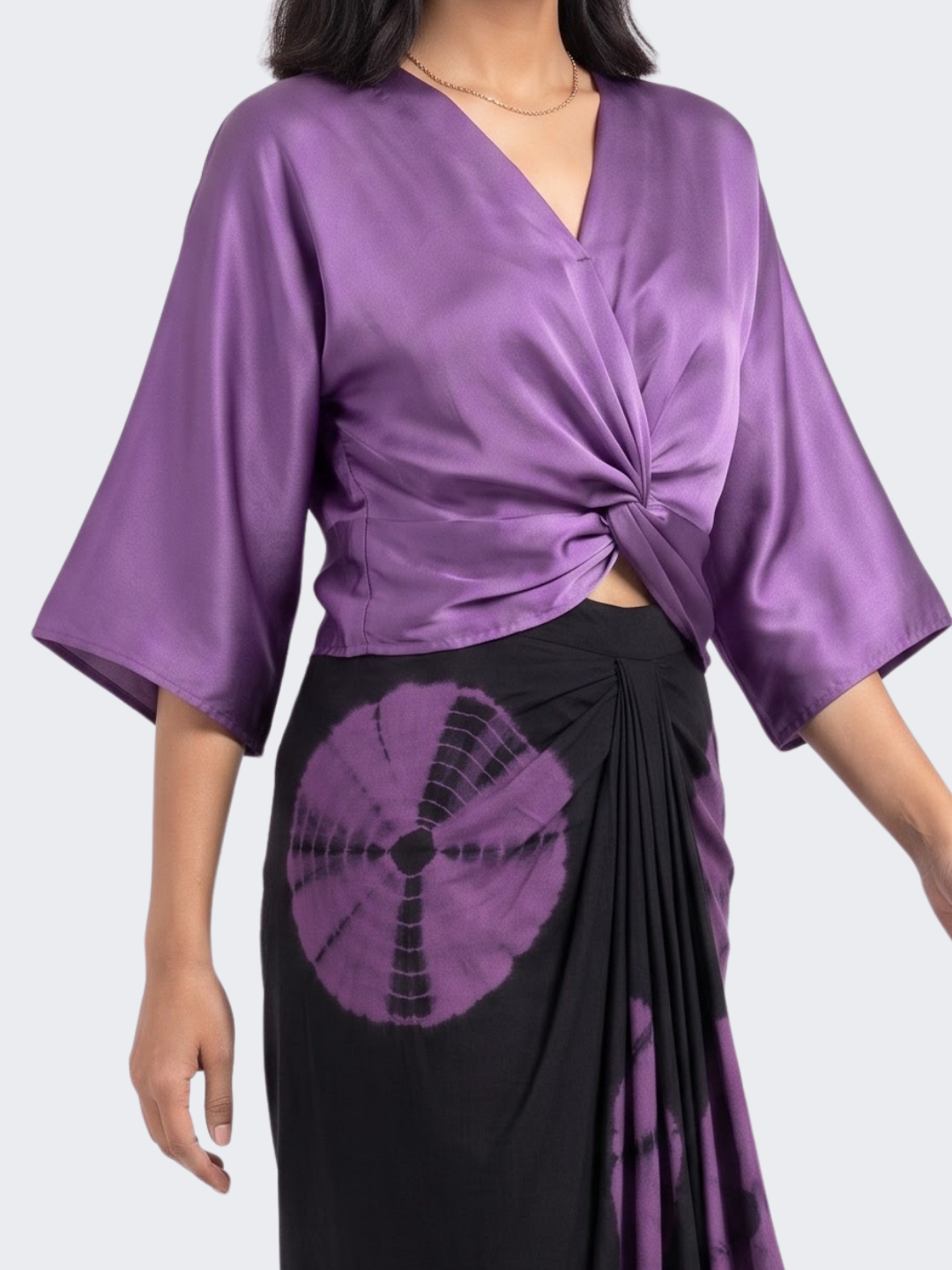 Dusty Purple Satin Top And Dhoti with Printed Embroidery 5