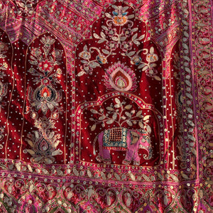 Mehroon Georgette Saree with Blouse with Sequins, Zari, Gota, Swarovski and Printed Embroidery 10