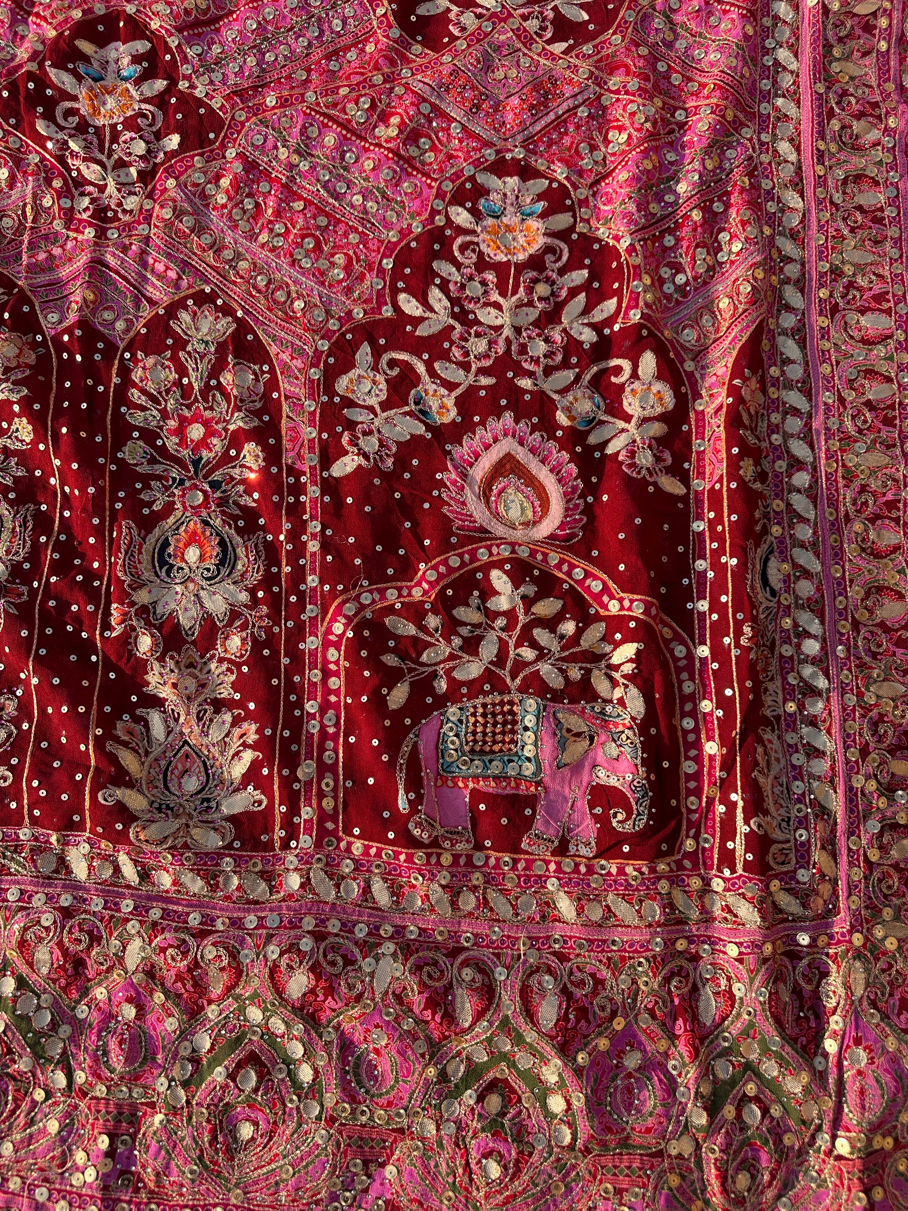 Mehroon Georgette Saree with Blouse with Sequins, Zari, Gota, Swarovski and Printed Embroidery 10