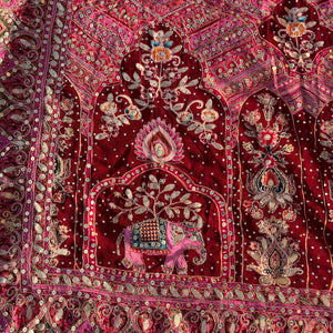Mehroon Georgette Saree with Blouse with Sequins, Zari, Gota, Swarovski and Printed Embroidery 11