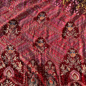 Mehroon Georgette Saree with Blouse with Sequins, Zari, Gota, Swarovski and Printed Embroidery 12