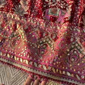 Mehroon Georgette Saree with Blouse with Sequins, Zari, Gota, Swarovski and Printed Embroidery 13