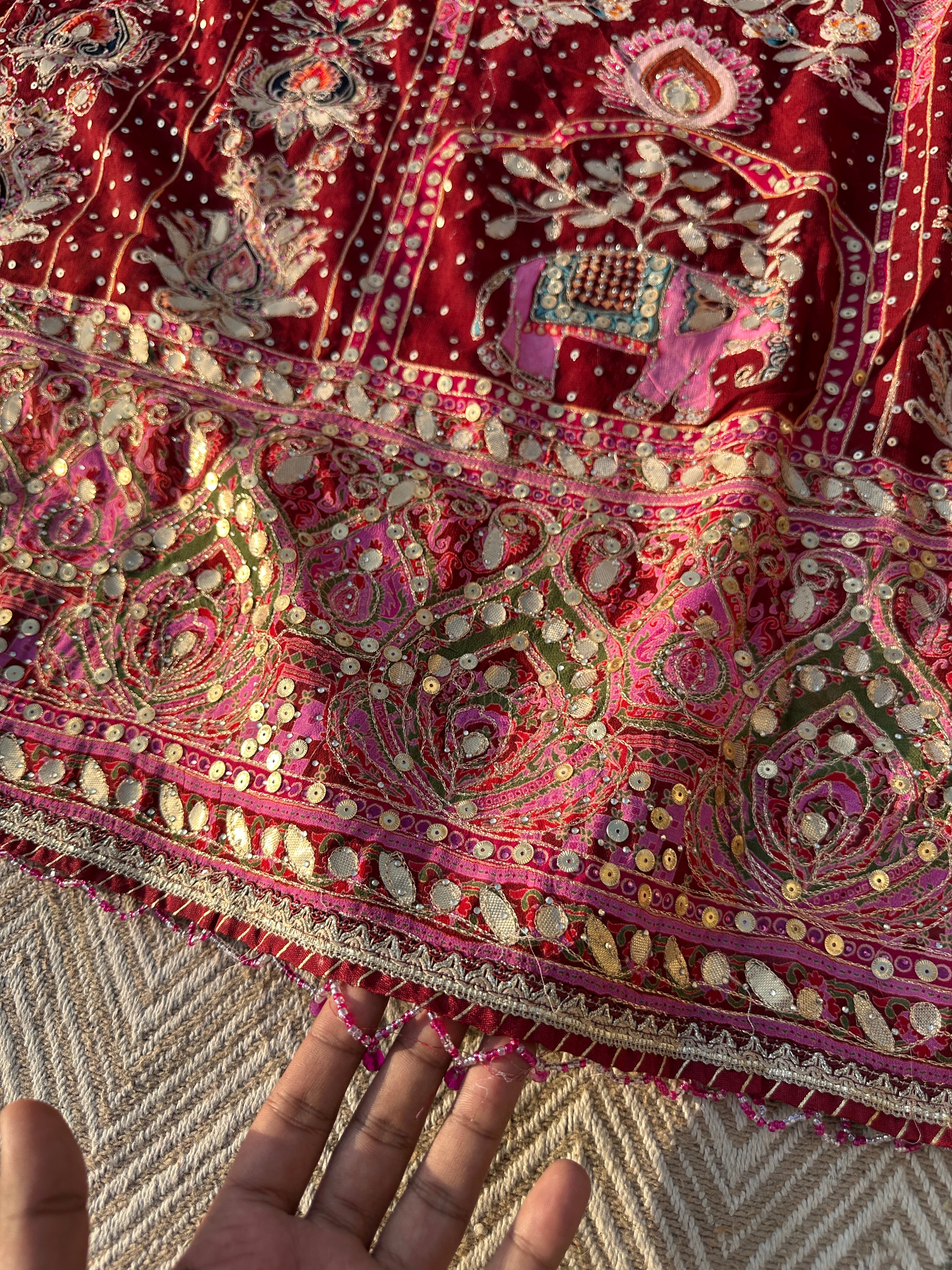 Mehroon Georgette Saree with Blouse with Sequins, Zari, Gota, Swarovski and Printed Embroidery 13