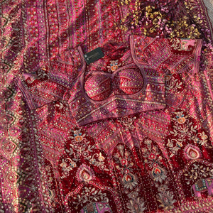 Mehroon Georgette Saree with Blouse with Sequins, Zari, Gota, Swarovski and Printed Embroidery 14