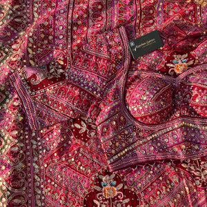 Mehroon Georgette Saree with Blouse with Sequins, Zari, Gota, Swarovski and Printed Embroidery 15