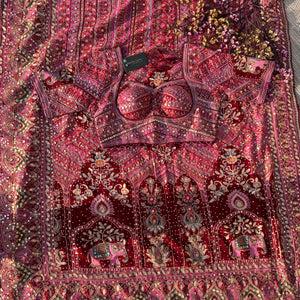 Mehroon Georgette Saree with Blouse with Sequins, Zari, Gota, Swarovski and Printed Embroidery 17