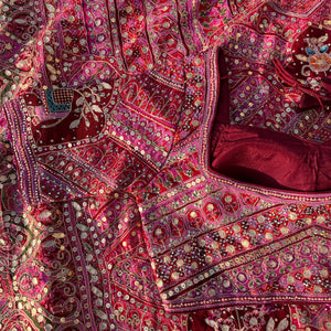 Mehroon Georgette Saree with Blouse with Sequins, Zari, Gota, Swarovski and Printed Embroidery 19