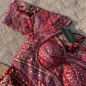 Mehroon Georgette Saree with Blouse with Sequins, Zari, Gota, Swarovski and Printed Embroidery 3