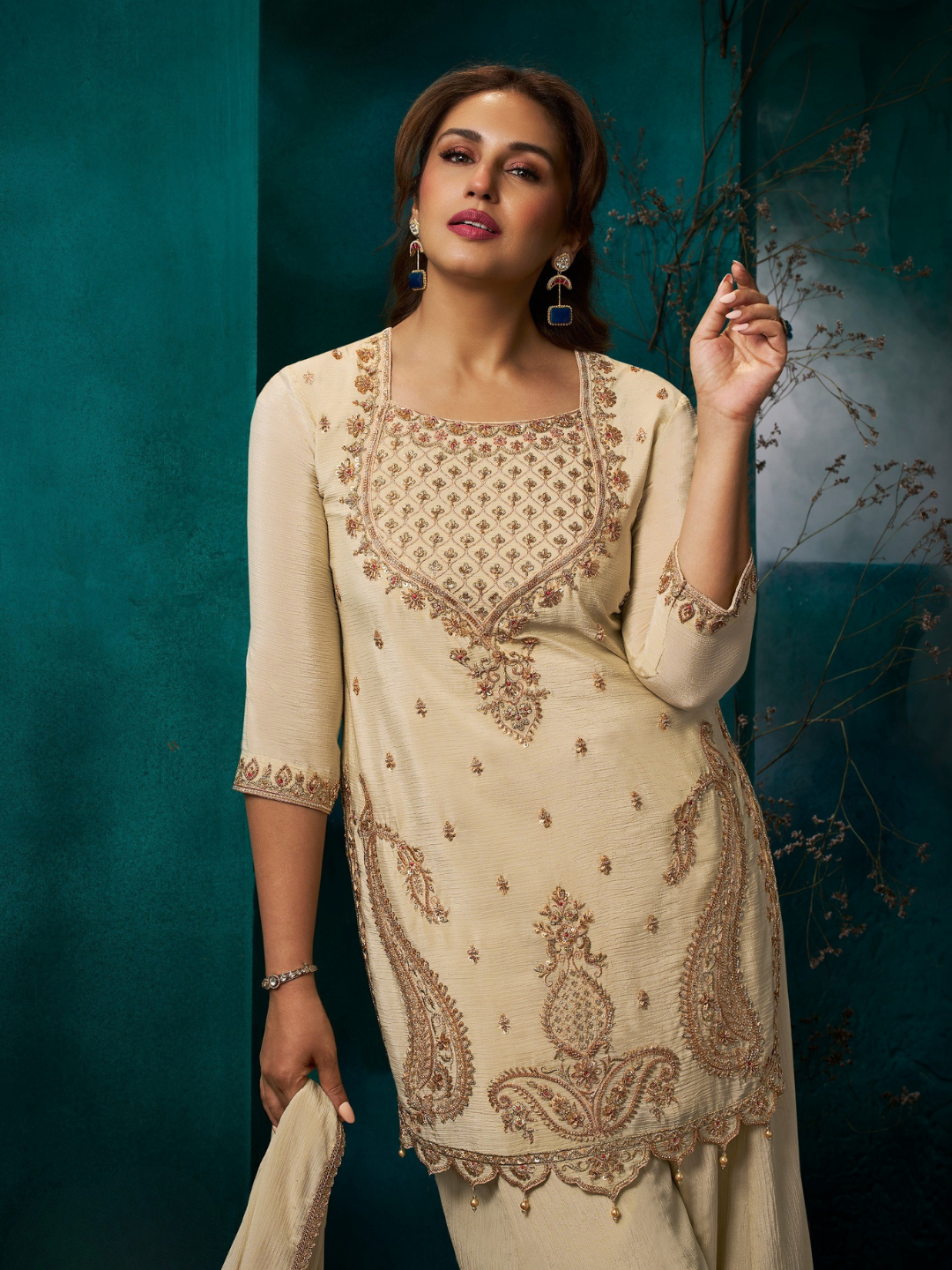 Chiku Chinon Suit Embellished With Cutdana & Sequins Work