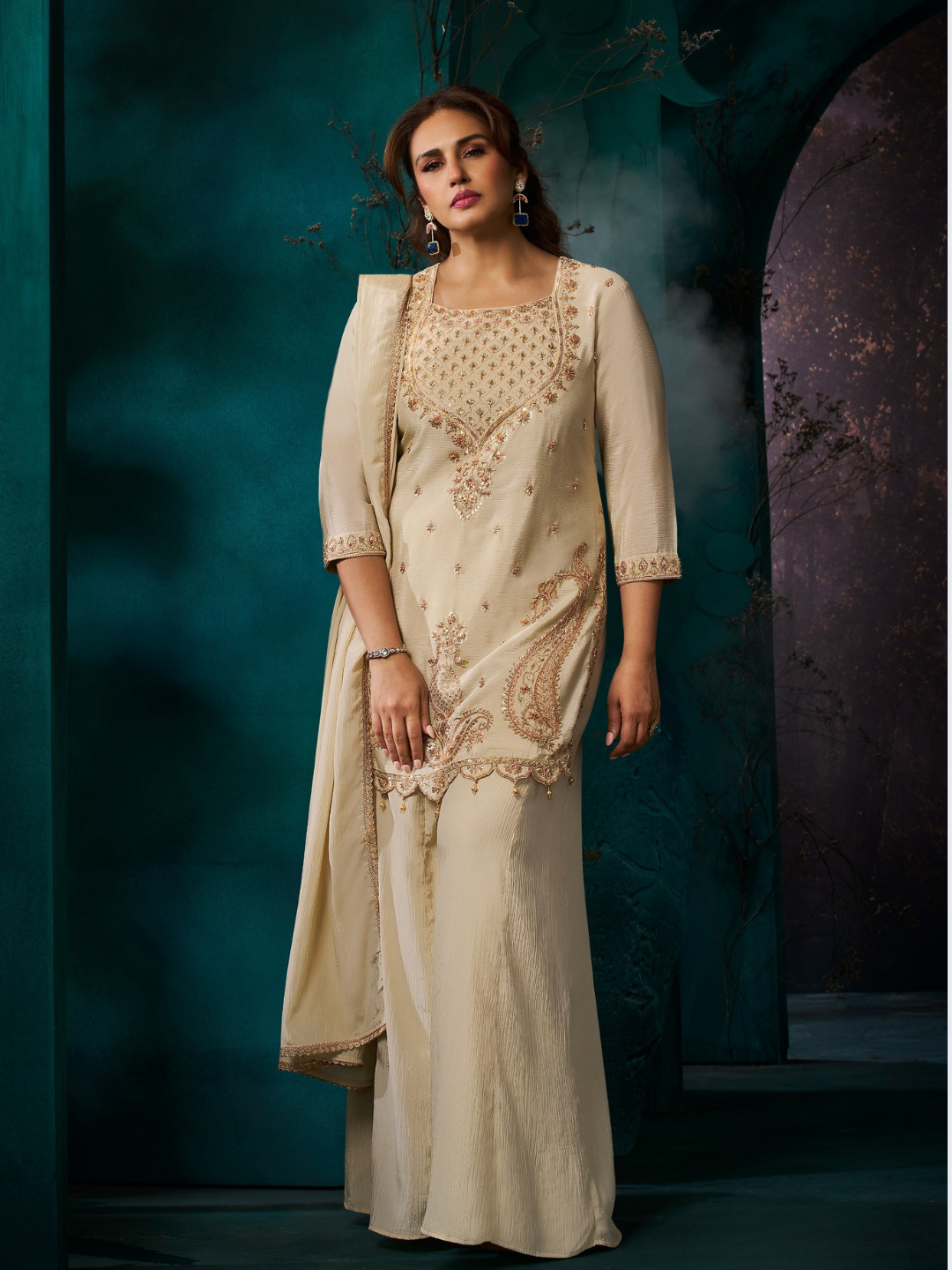 Chiku Chinon Suit Embellished With Cutdana & Sequins Work