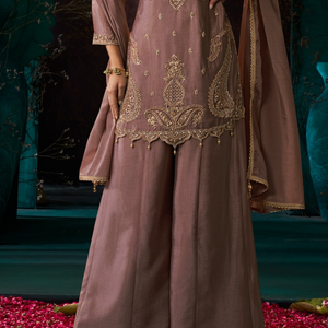 Dusty Rose Chinon Suit Embellished With Cutdana & Sequins Work