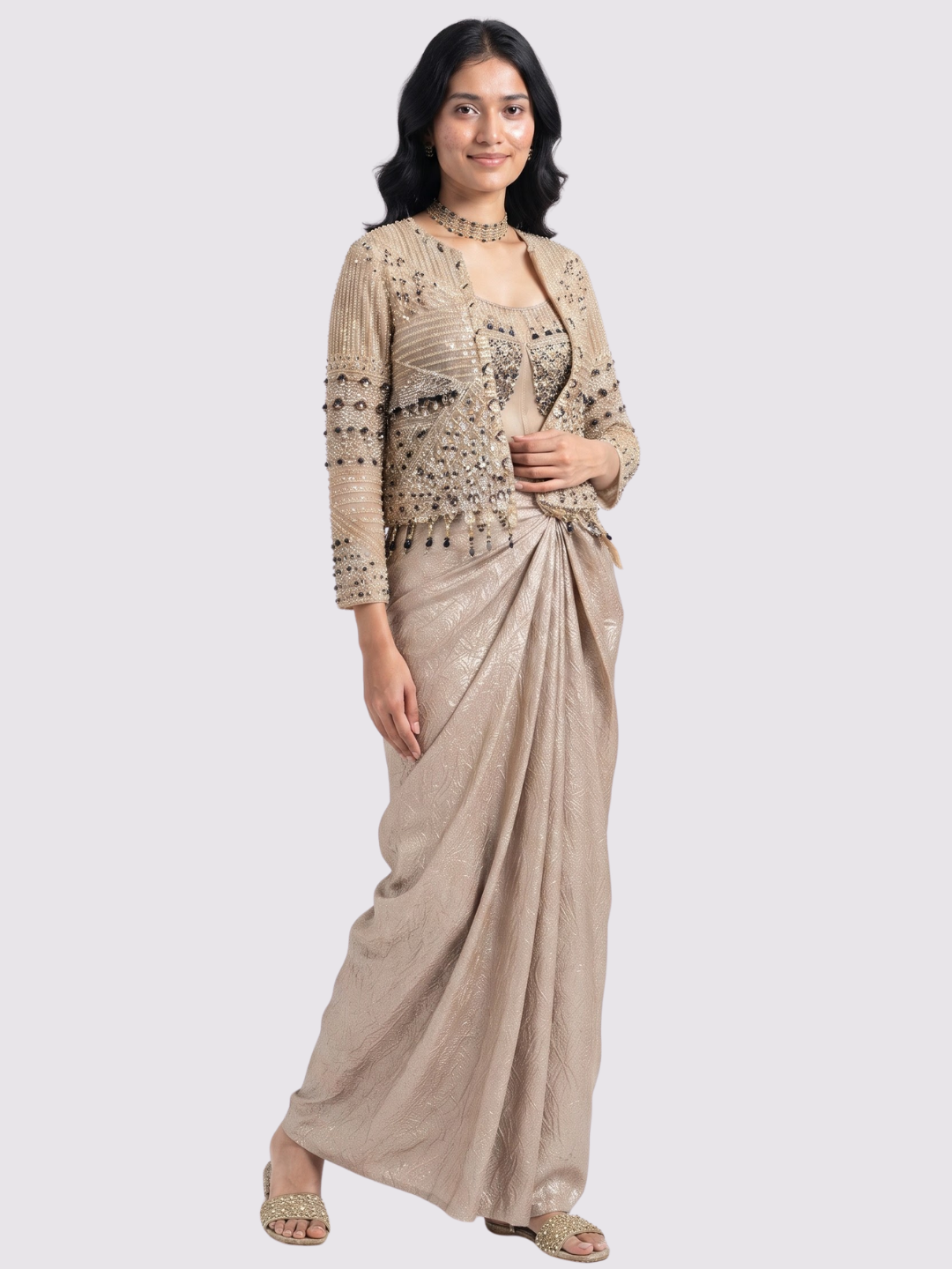 Fone Net Indo Western with Cutdana, Sequins and Pearl Embroidery 1