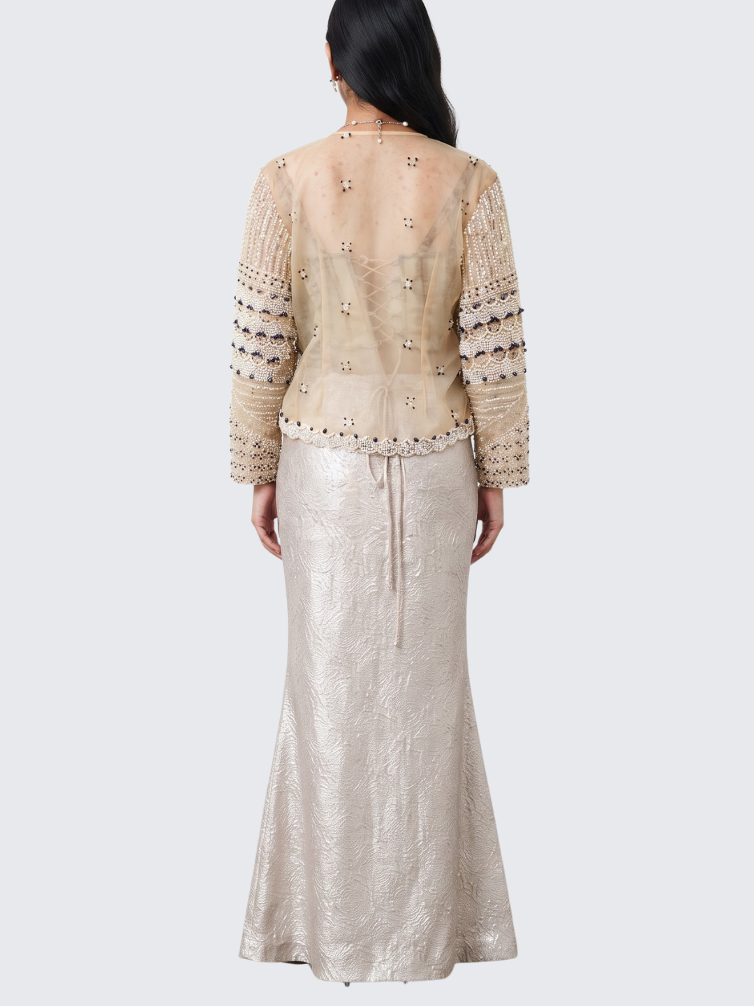 Fone Net Indo Western with Cutdana, Sequins and Pearl Embroidery 6
