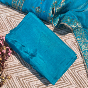 Blue Silk Unstitched Suit with Hand Work Embroidery 10