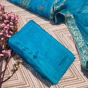 Blue Silk Unstitched Suit with Hand Work Embroidery 7