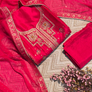 Rani Silk Unstitched Suit with Hand Work Embroidery 1