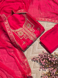 Rani Silk Unstitched Suit with Hand Work Embroidery