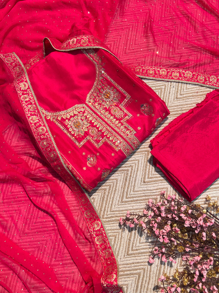 Rani Silk Unstitched Suit with Hand Work Embroidery 1