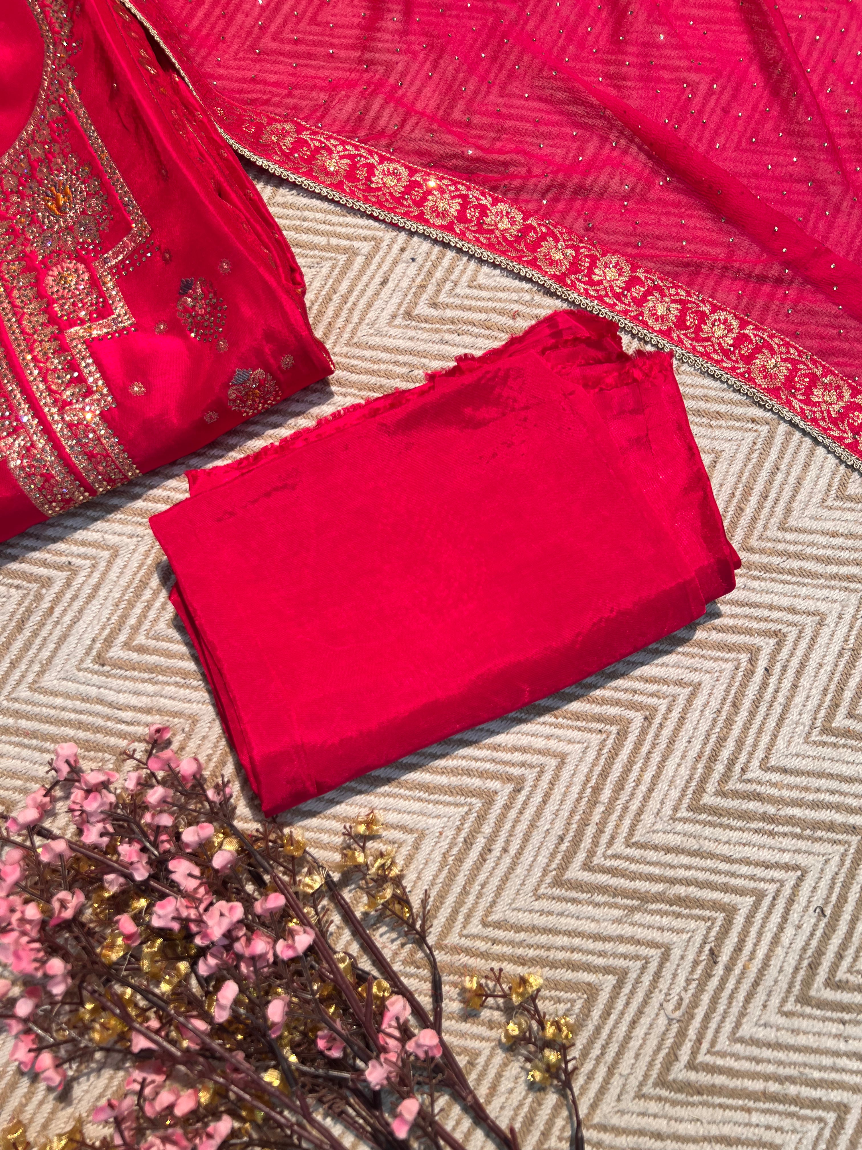 Rani Silk Unstitched Suit with Hand Work Embroidery 2