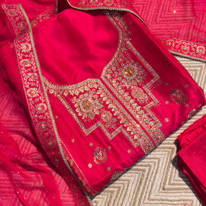 Rani Silk Unstitched Suit with Hand Work Embroidery 4