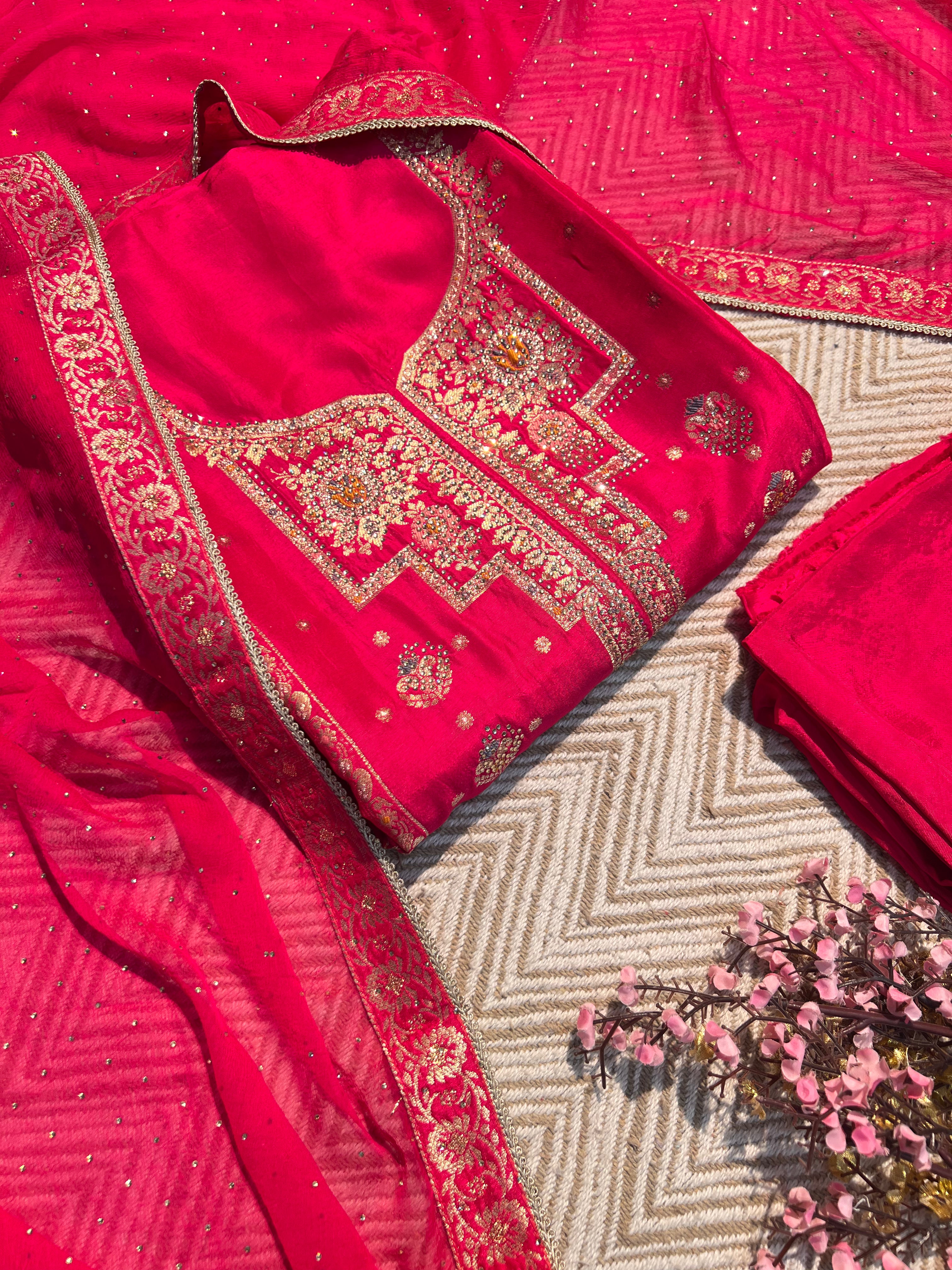 Rani Silk Unstitched Suit with Hand Work Embroidery 5