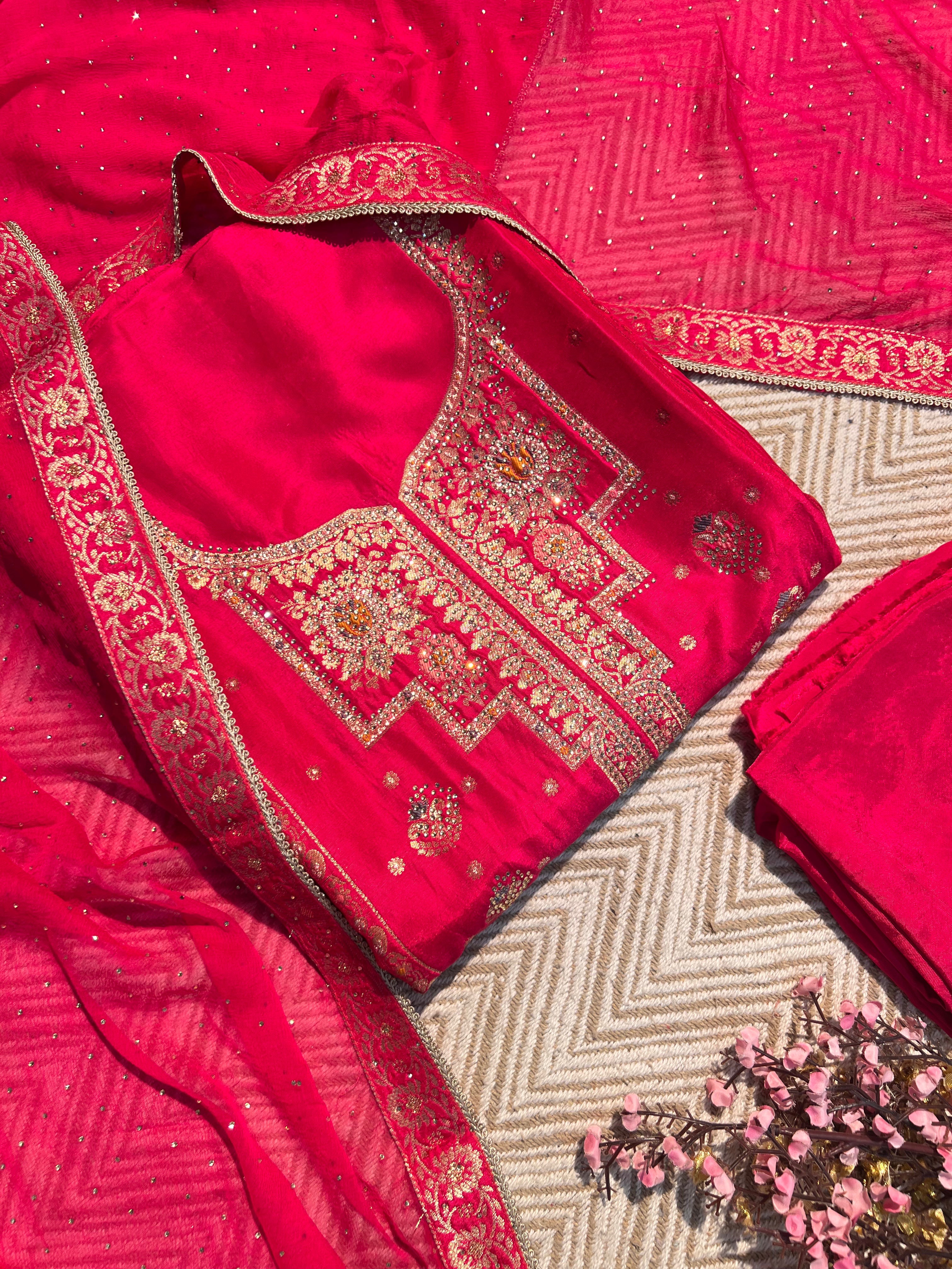 Rani Silk Unstitched Suit with Hand Work Embroidery 6
