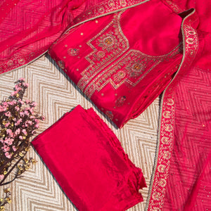 Rani Silk Unstitched Suit with Hand Work Embroidery 7
