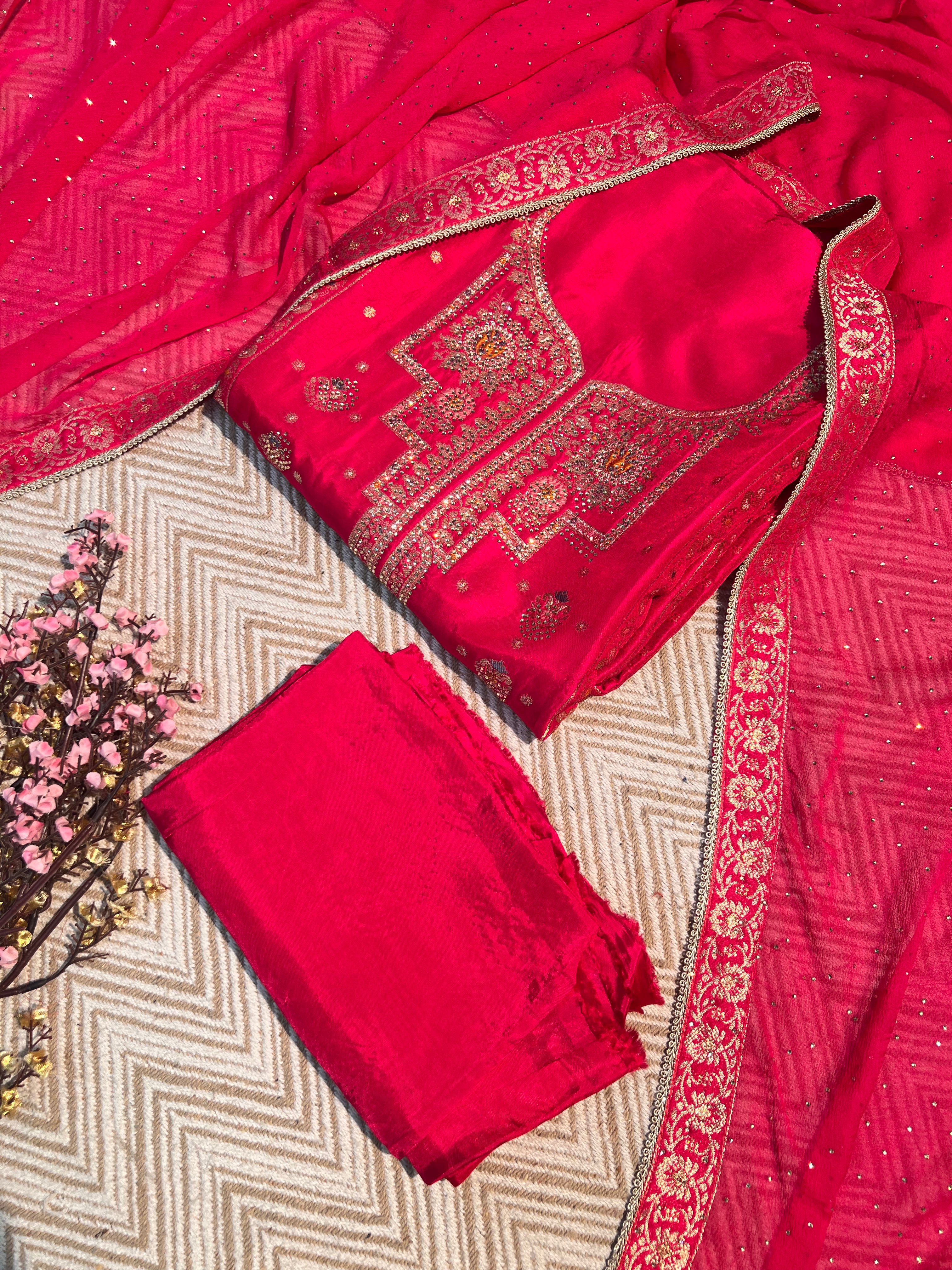 Rani Silk Unstitched Suit with Hand Work Embroidery 7