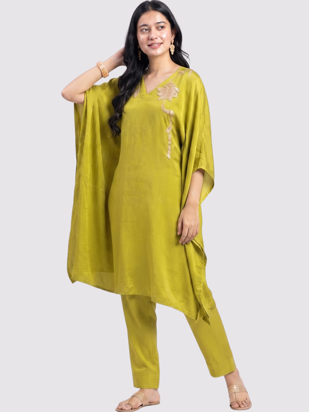 Green Crepe Indo Western with Cutdana, Sequins and Pearl Embroidery 1