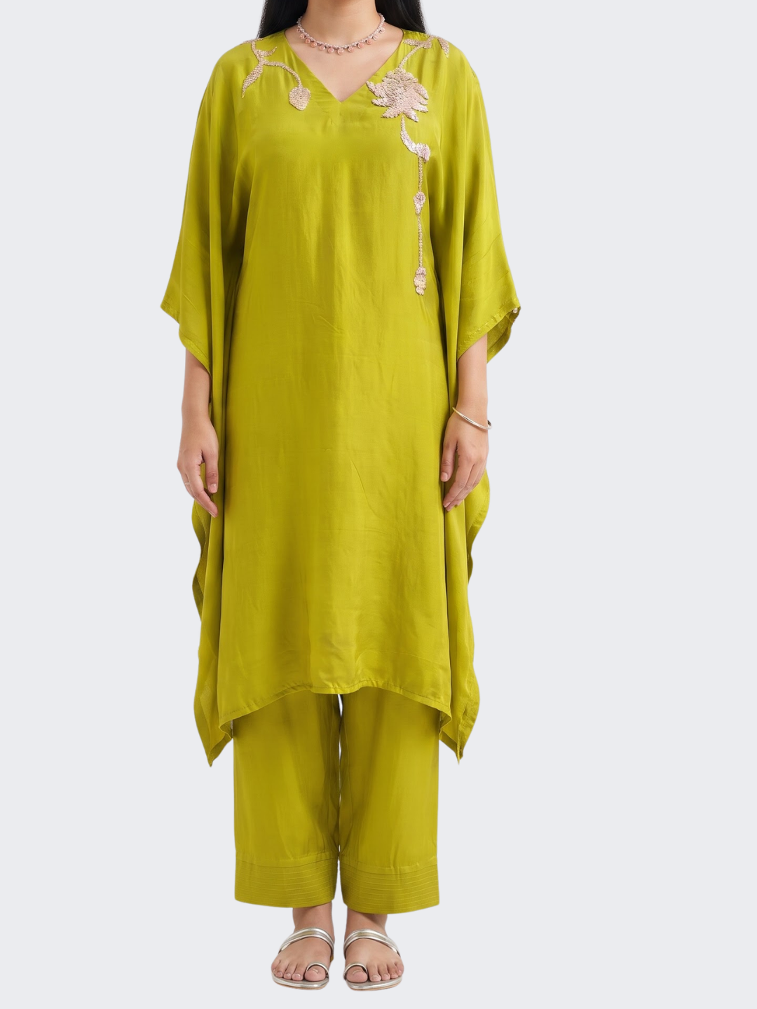 Green Crepe Indo Western with Cutdana, Sequins and Pearl Embroidery 2