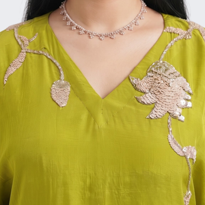 Green Crepe Indo Western with Cutdana, Sequins and Pearl Embroidery 3