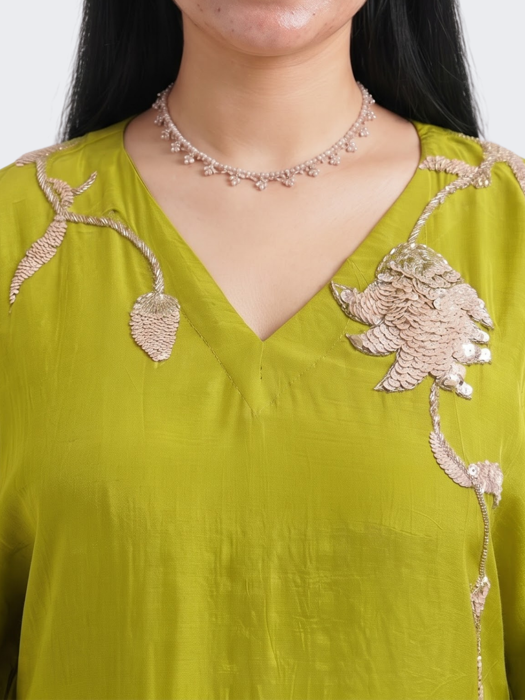 Green Crepe Indo Western with Cutdana, Sequins and Pearl Embroidery 3