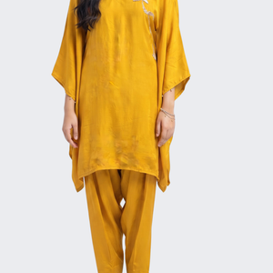 Yellow Crepe Indo Western with Cutdana, Sequins and Pearl Embroidery 2
