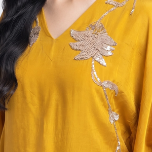 Yellow Crepe Indo Western with Cutdana, Sequins and Pearl Embroidery 3