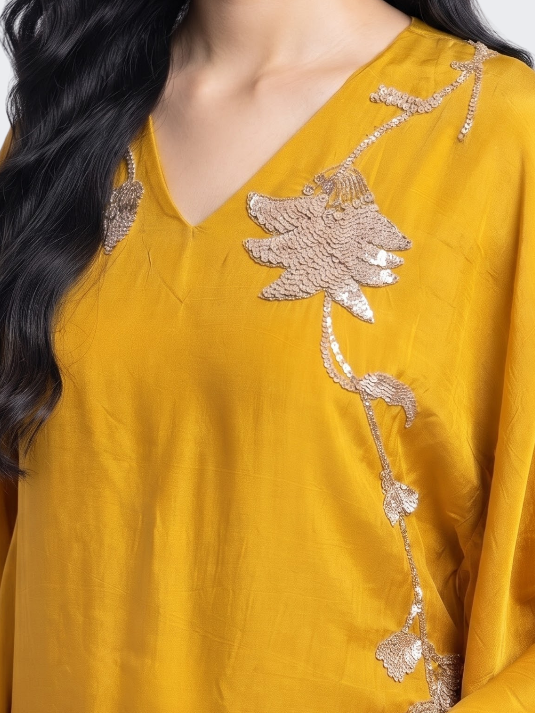 Yellow Crepe Indo Western with Cutdana, Sequins and Pearl Embroidery 3