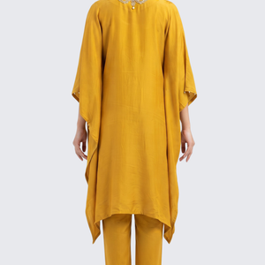 Yellow Crepe Indo Western with Cutdana, Sequins and Pearl Embroidery 6