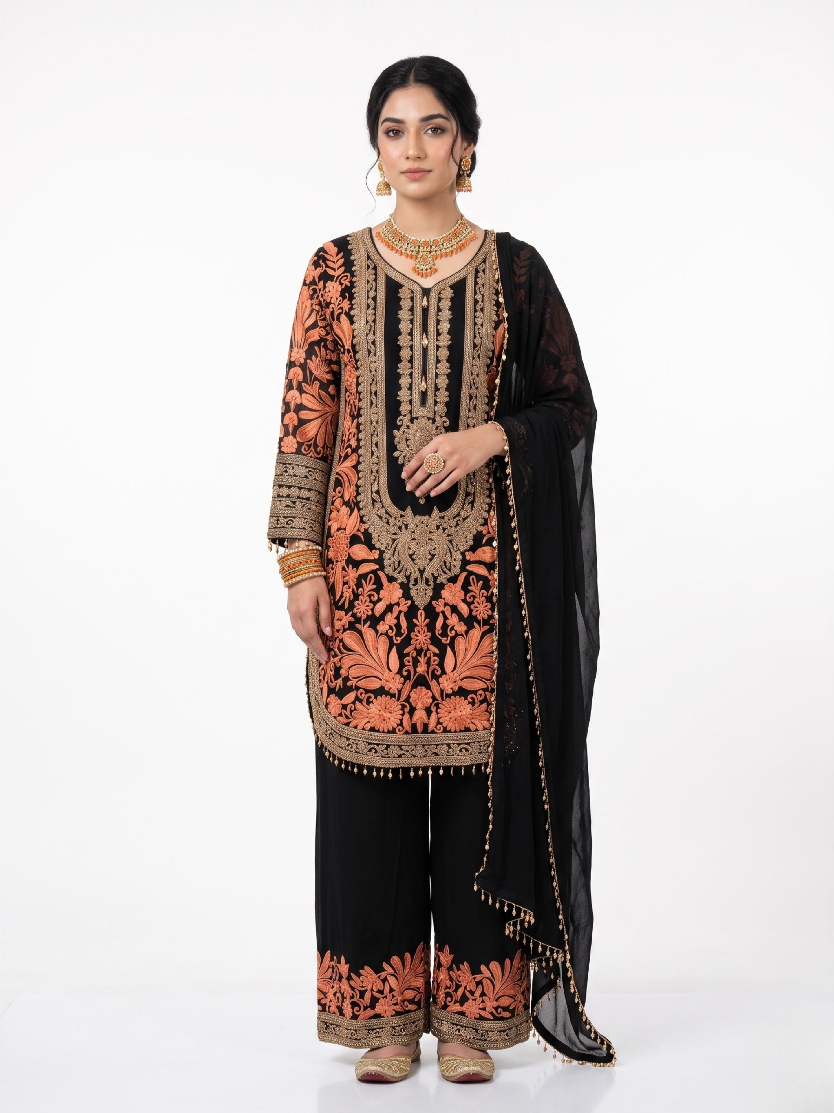 Black Georgette Indo Western with Cutdana and Thread Embroidery 1