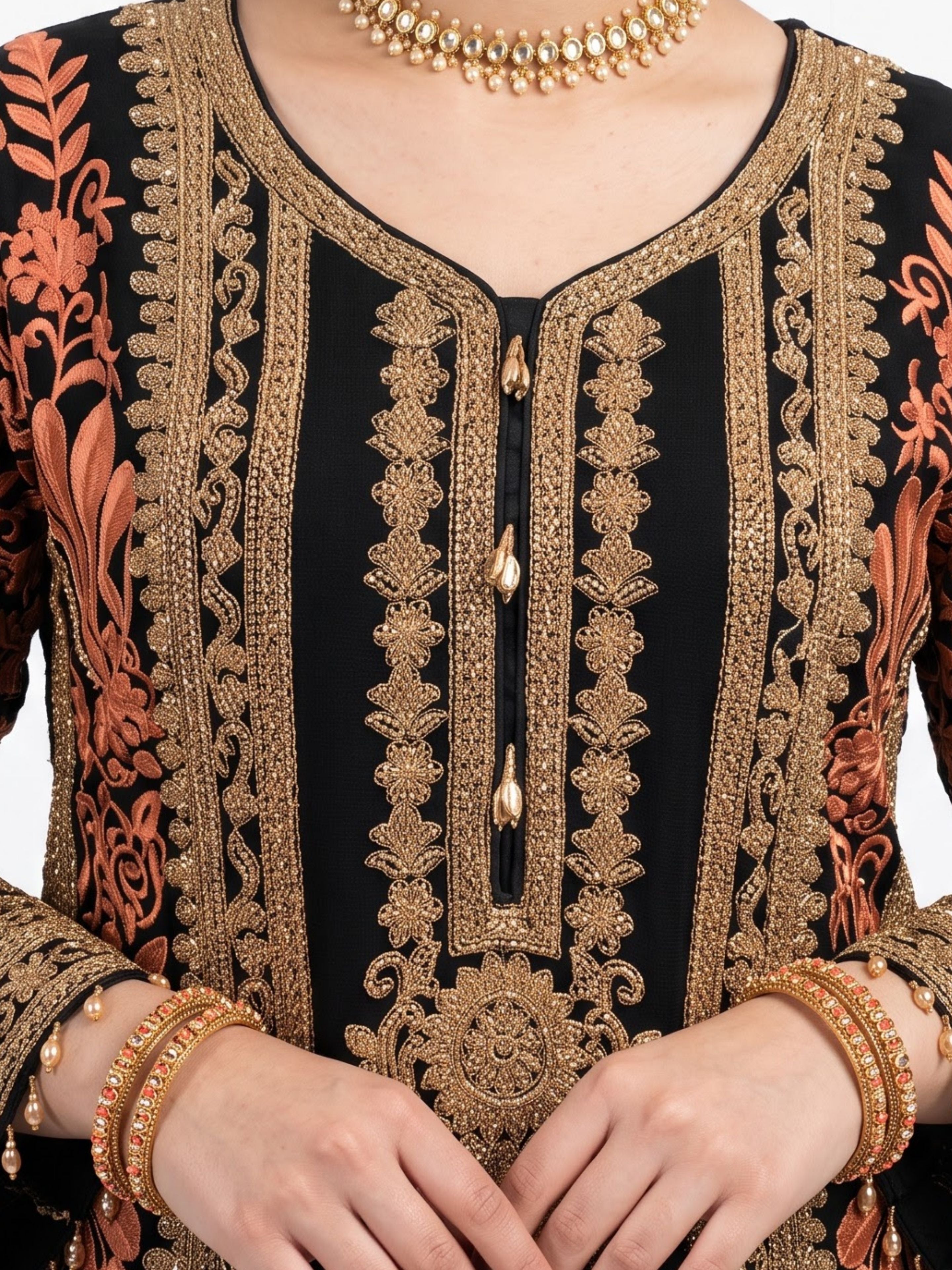 Black Georgette Indo Western with Cutdana and Thread Embroidery 3