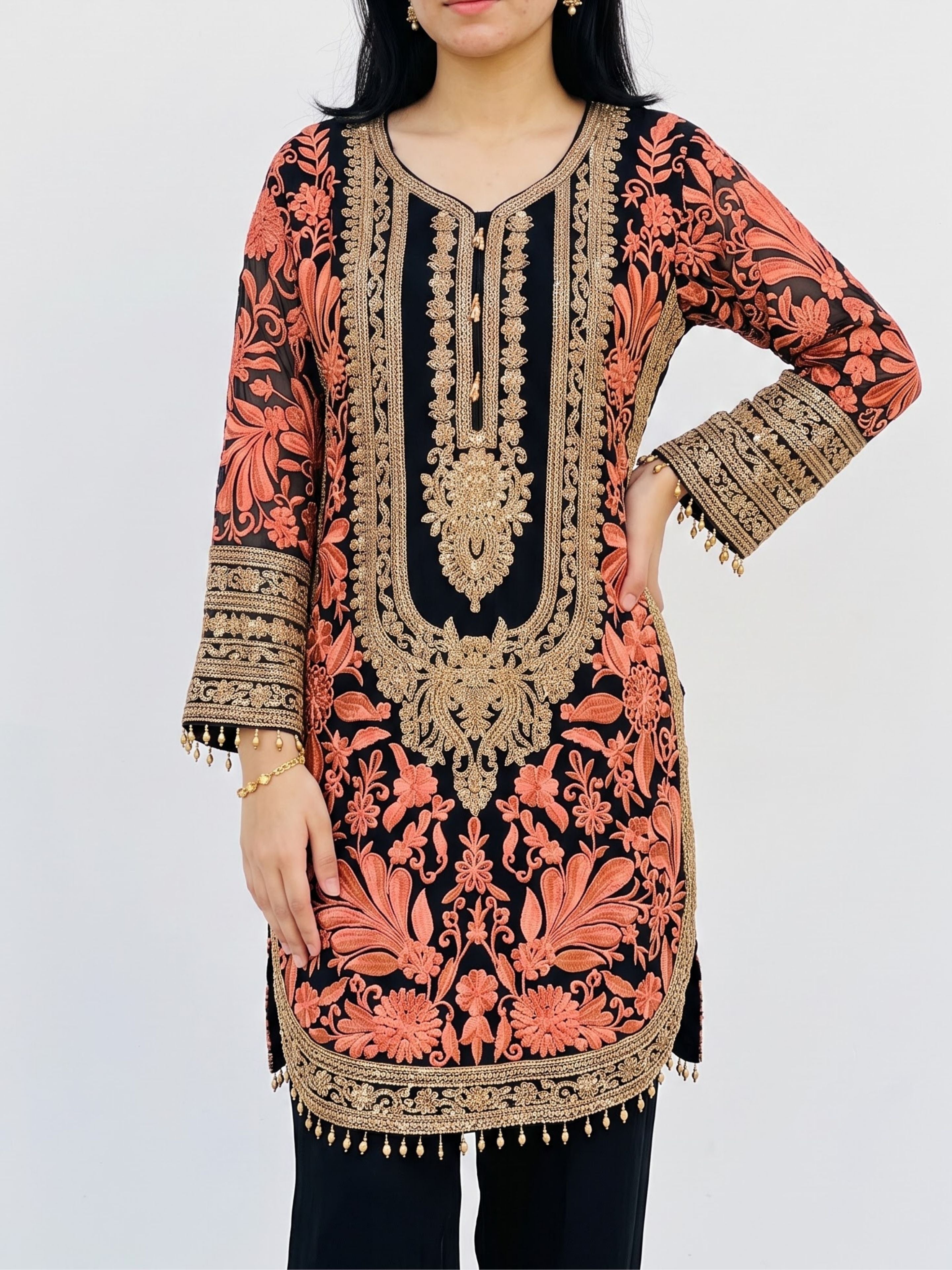 Black Georgette Indo Western with Cutdana and Thread Embroidery 6