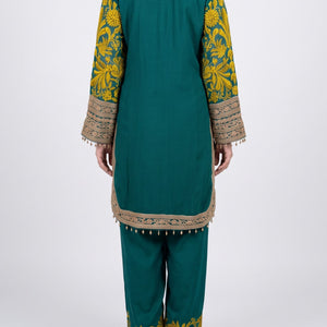 Bottle Green Georgette Indo Western with Cutdana and Thread Embroidery 1