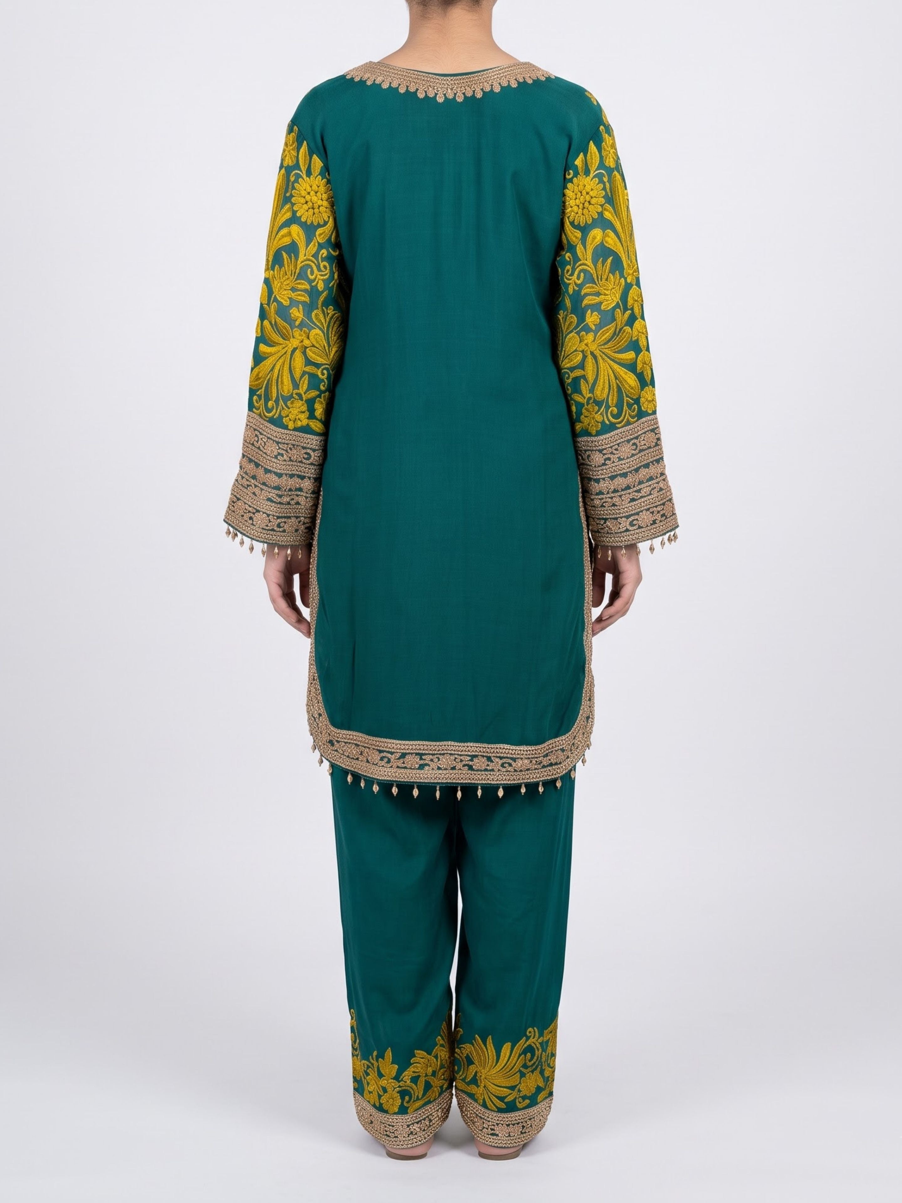 Bottle Green Georgette Indo Western with Cutdana and Thread Embroidery 1