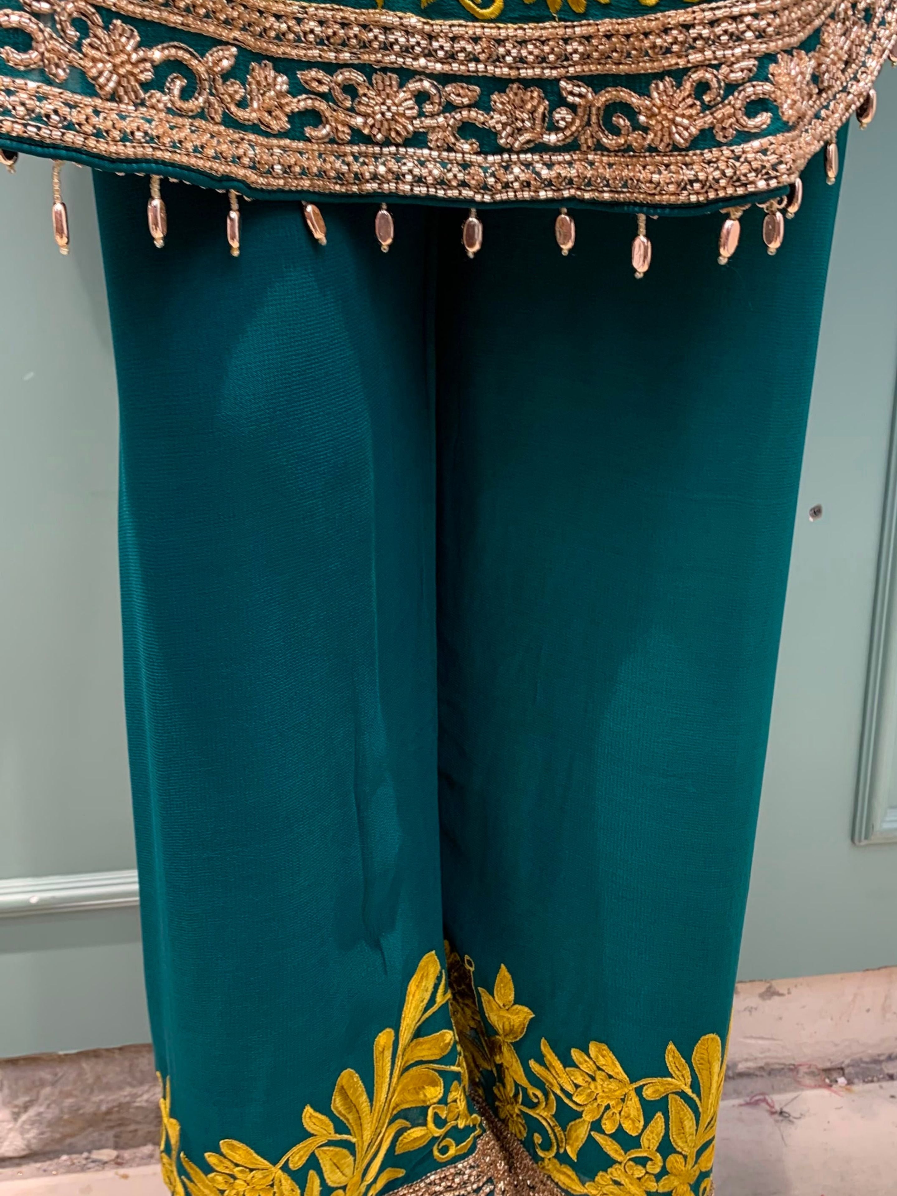 Bottle Green Georgette Indo Western with Cutdana and Thread Embroidery 2