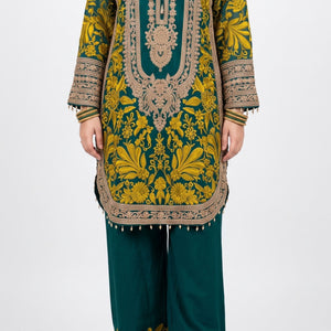 Bottle Green Georgette Indo Western with Cutdana and Thread Embroidery 3