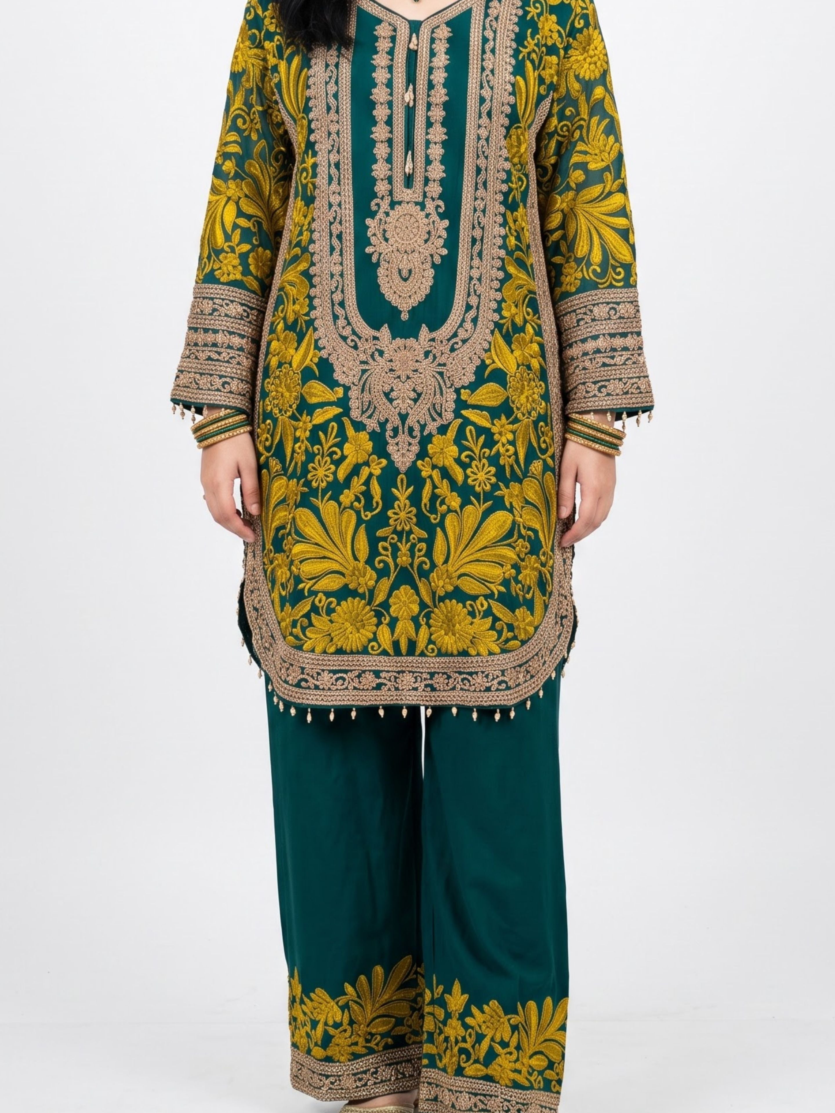 Bottle Green Georgette Indo Western with Cutdana and Thread Embroidery 3