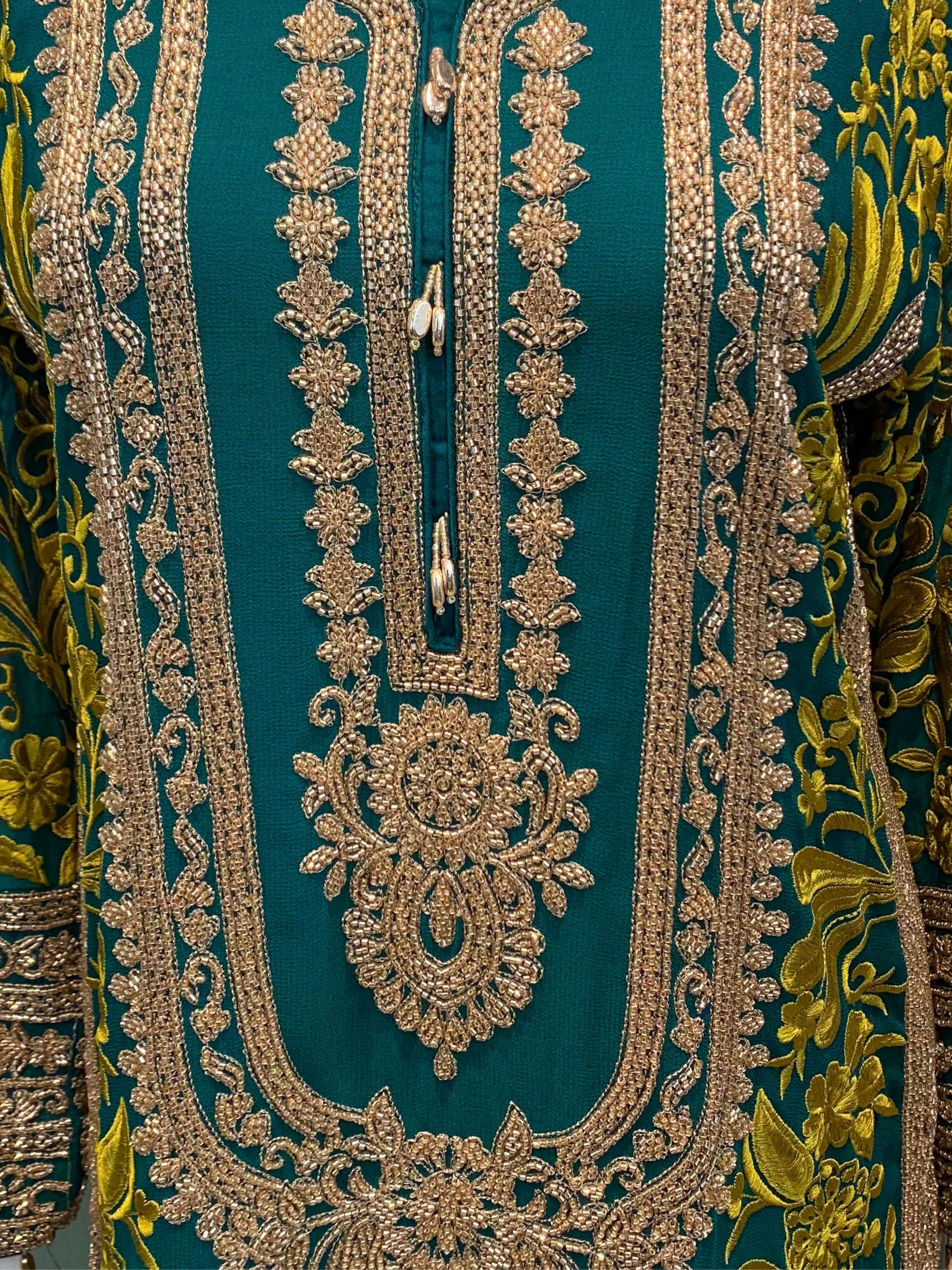 Bottle Green Georgette Indo Western with Cutdana and Thread Embroidery 4