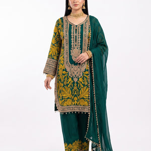 Bottle Green Georgette Indo Western with Cutdana and Thread Embroidery 5