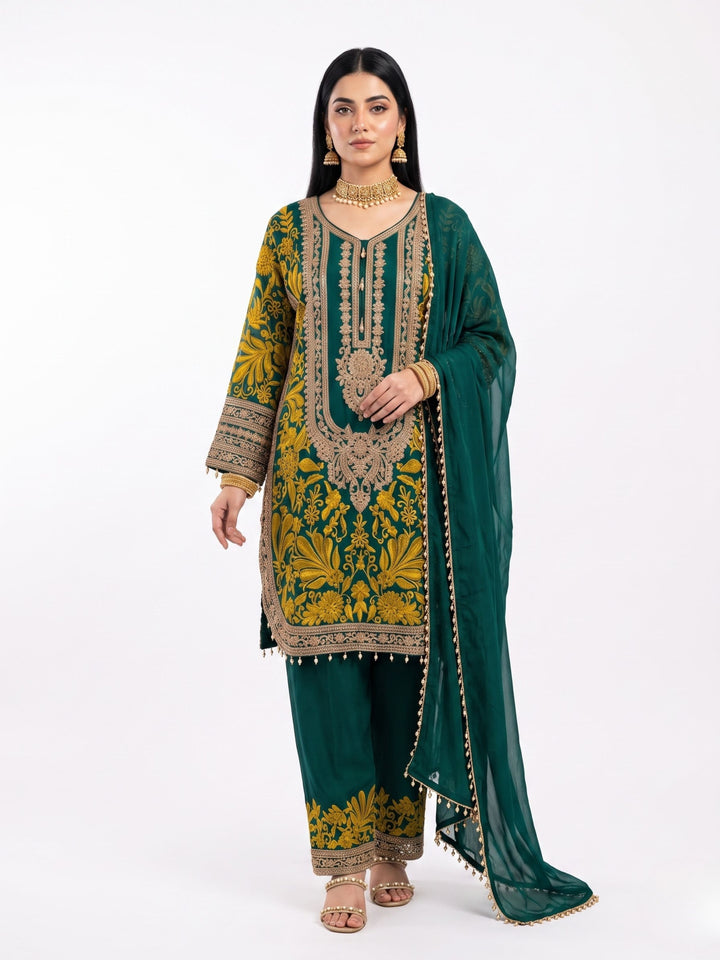 Bottle Green Georgette Indo Western with Cutdana and Thread Embroidery 5