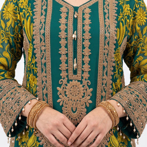 Bottle Green Georgette Indo Western with Cutdana and Thread Embroidery 6