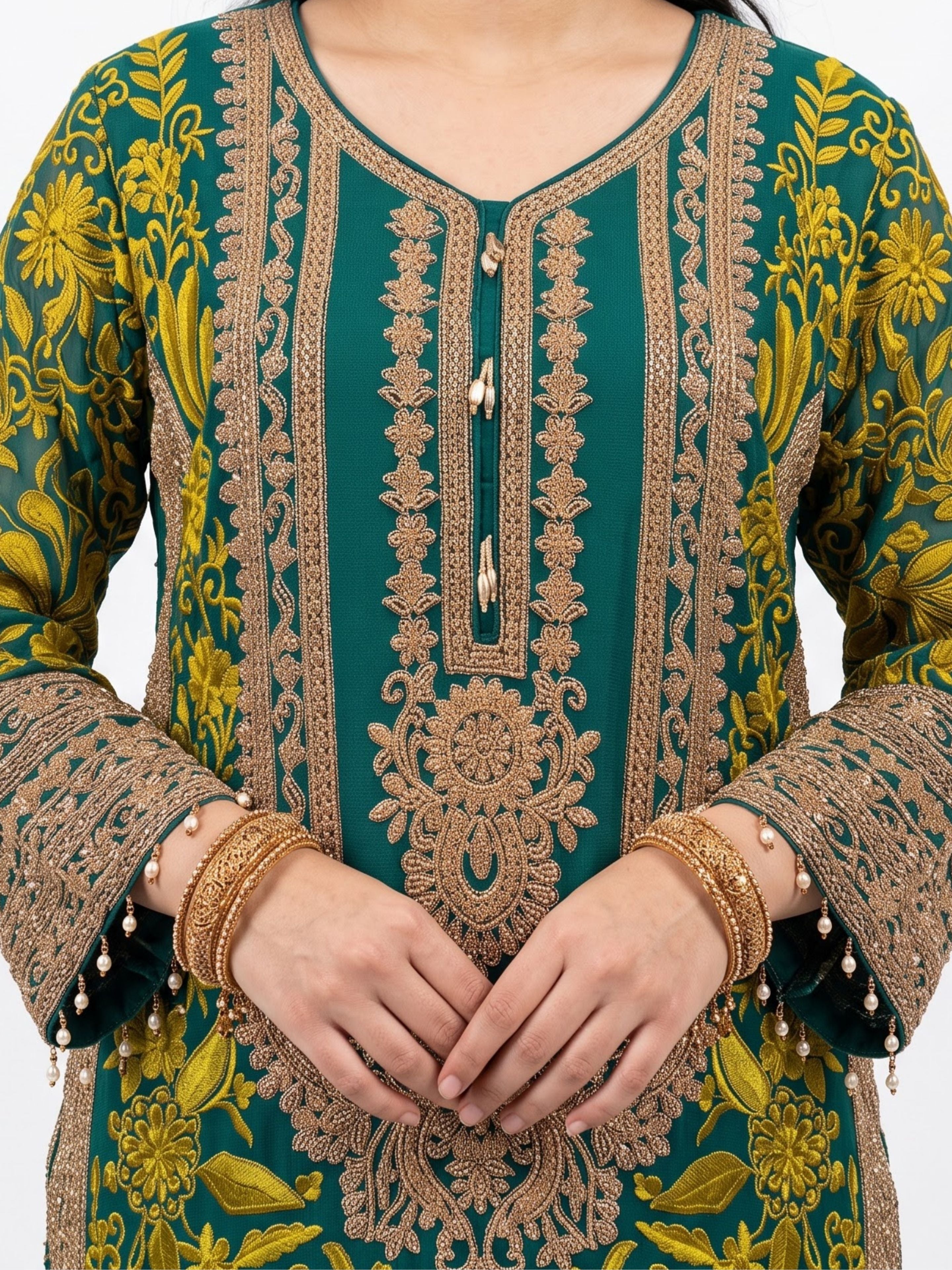 Bottle Green Georgette Indo Western with Cutdana and Thread Embroidery 6